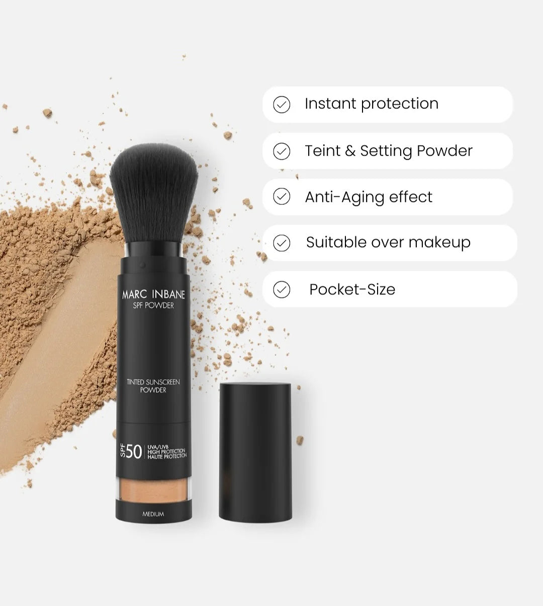 Marc Inbane Tinted SPF50 Powder must-hair